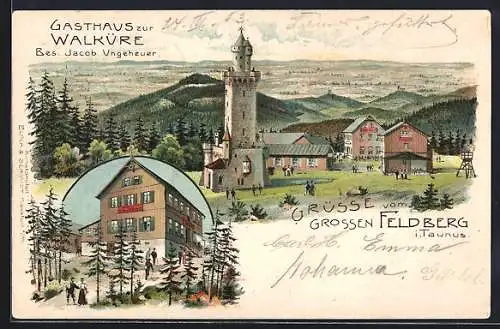 Lithographie Feldberg i. Taunus, Gasthaus zur Walküre, Bes. Jacob Ungeheuer