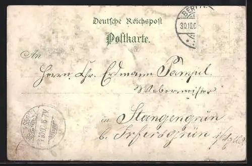 Lithographie Berlin, Die freie Boersen-Vereinigung aus dem Feenpalast, Puppenbrücke, Burgstrasse
