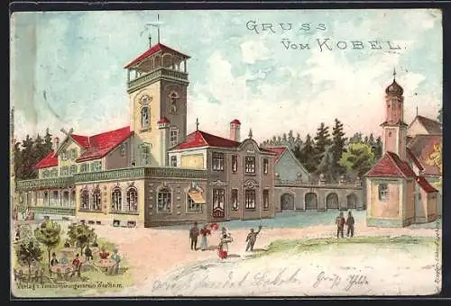 Lithographie Westheim / Krummbach, Gasthaus auf dem Kobel