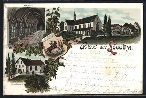 Lithographie Loccum, Kirche, Innenansicht, Haupttor mit Georgskapelle