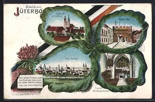Künstler-AK Jüterbog, Totalansicht mit Damm Thor