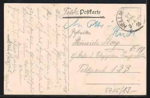 AK Birklingen, Flusspartie im Ort, Kirchturm