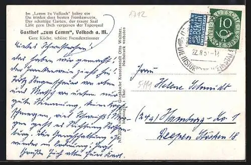 AK Volkach, Gasthof zum Lamm aus der Vogelschau