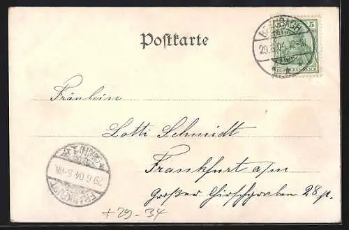 Passepartout-Lithographie Boppard, Ortsansicht auf einem Seerosenblatt