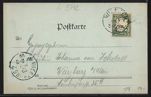 Mondschein-AK Volkach a. M., Obere Hauptstrasse mit Stadtturm