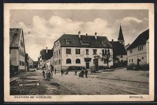 AK Westheim / Kitzingen, Strassenpartie am Rathaus