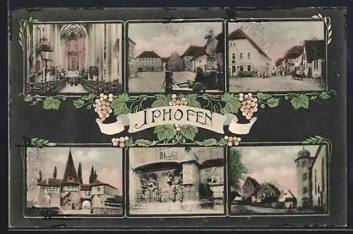 AK Iphofen, Innenansicht der Kirche, Marktplatz, Strassenpartie