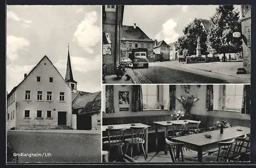 AK Grosslangheim /Ufr., Gasthaus zum Hirschen, Strassenpartie im Ortskern