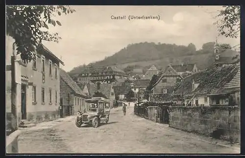 AK Castell, Strassenpartie mit Automobil