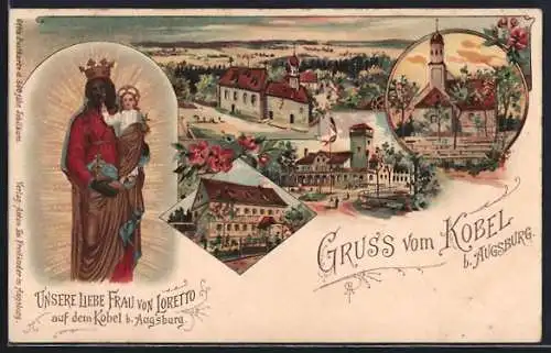 Lithographie Westheim / Krummbach, Gasthaus auf dem Kobel, Unsere Liebe Frau von Loretto