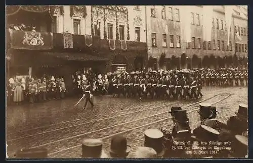 AK Augsburg, Besuch des Königs und der Königin 9.6.1914, Parade