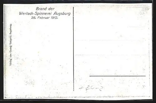AK Augsburg, Brand der Wertach-Spinnerei 28.02.1912, schwelende Trümmer
