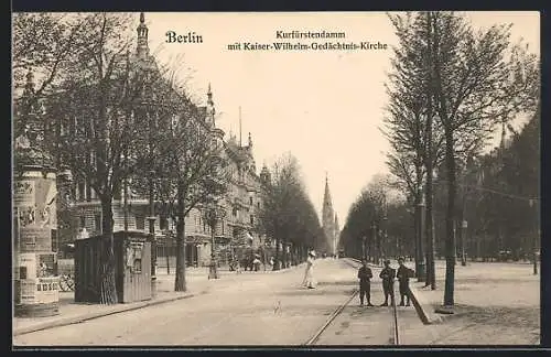 AK Berlin-Charlottenburg, Kurfürstendamm mit Kaiser-Wilhelm-Gedächtnis-Kirche