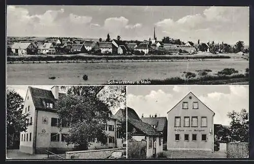 AK Schwarzenau a. Main, Gasthaus Schwarzer Adler, Ortsansicht