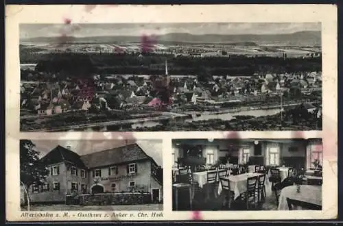 AK Albertshofen a. M., Gasthaus zum Anker v. Chr. Hack, Ortsansicht aus der Vogelschau