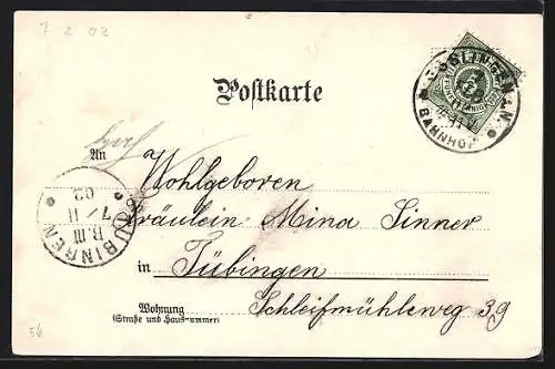 Lithographie Esslingen a. N., Totalansicht und Stadtwappen