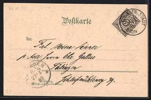 Lithographie Tübingen, Gesamtansicht aus der Vogelschau