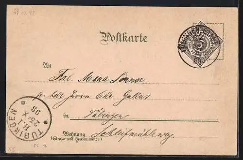 Lithographie Tübingen, Hohenzollern, Lichtenstein, Uhlanddenkmal, Ansicht Bebenhausen