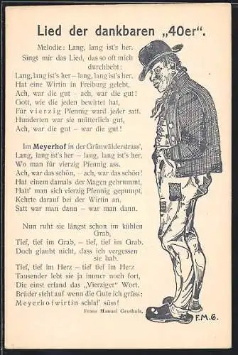 AK Freiburg i. B., Gasthaus Meyerhof, Text zum Lied der dankbaren 40er