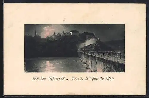 AK Rheinfall, Eisenbahn auf der Brücke