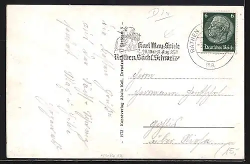 AK Rathen, Tische des Gasthauses Amselfall