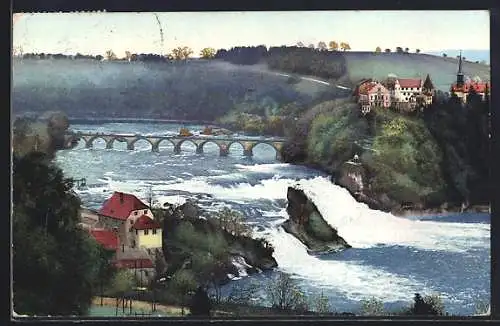 Photochromie-AK Schaffhausen, Rheinfall mit Schloss Laufen