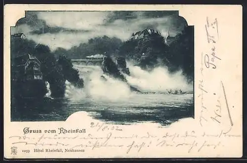 AK Rheinfall, Wasserfall mit Viadukt