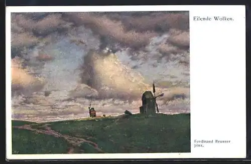 Künstler-AK Brüder Kohn (B.K.W.I) Nr. 1300: Eilende Wolken über Windmühlen