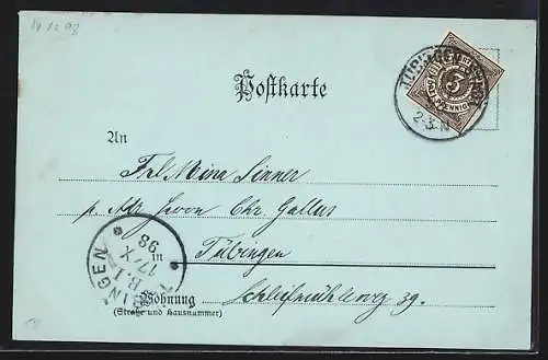 Mondschein-AK Tübingen, Teilansicht mit Schloss von Westen