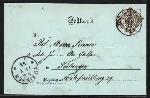 Mondschein-AK Tübingen, Uferpartie von der Alleenbrücke aus