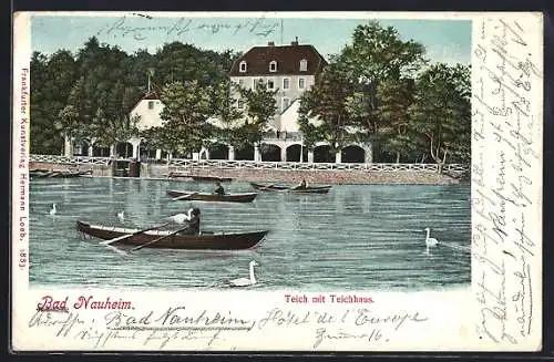 AK Bad Nauheim, Teich mit Teichhaus