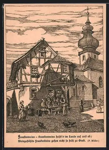Künstler-AK Rödelsee, Dorfplatz