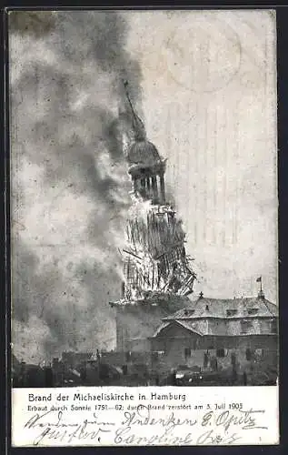 AK Hamburg-Neustadt, Brand der Michaeliskirche, Erbaut 1751-62, Durch Brand zerstört 1906