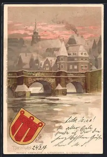 Künstler-Lithographie Tübingen, Brücke und Wappen