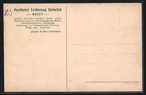 Künstler-AK Bozen, Posthotel Erzherzog Heinrich