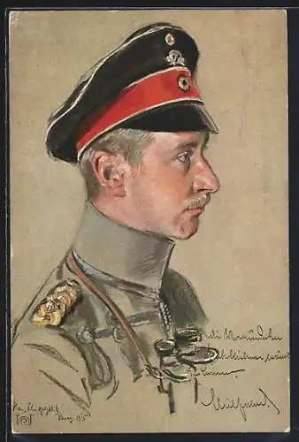 Künstler-AK Kronprinz Wilhelm von Preussen in Uniform mit Feldstecher