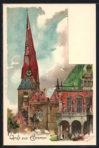 Künstler-AK Heinrich Kley: Bremen, Blick zum Dom