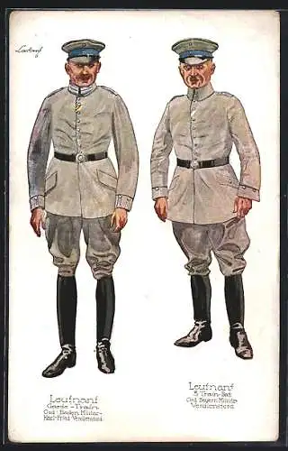 Künstler-AK Leutnant Garde-Train & Leutnant 3 Train-Bat. in Uniform