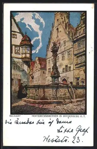 Künstler-AK Fritz Beckert: Rothenburg o. T., Am Herterichsbrunnen