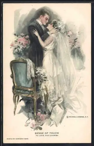 Künstler-AK Harrison Fisher: To Love an Cherish, Sense of Touch, Das Gefühl, Hochzeit