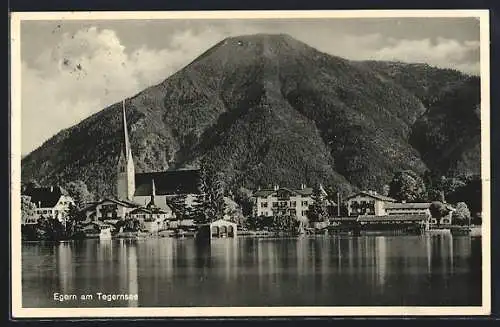 AK Egern, Blick vom Tegernsee zur Kirche