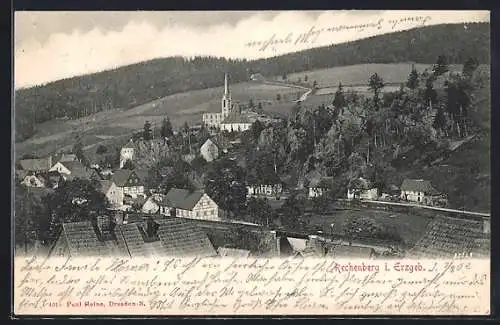 AK Rechenberg i. Erzgeb., Teilansicht mit Kirche