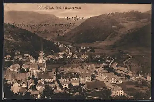 AK Schönau / Schwarzwald, Teilansicht mit Kirche