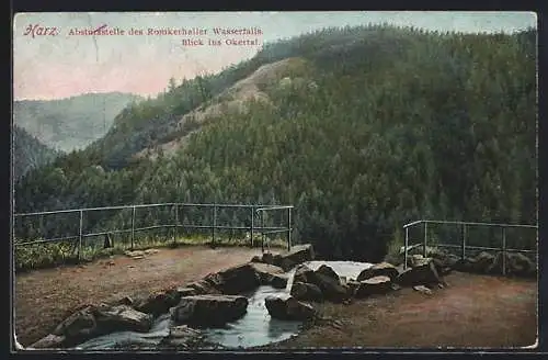 AK Harz, Absturzstelle des Romkerhaller Wasserfalls, Blick ins Okertal