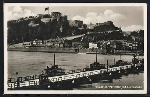 AK Ehrenbreitstein, Festung mit Schiffsbrücke