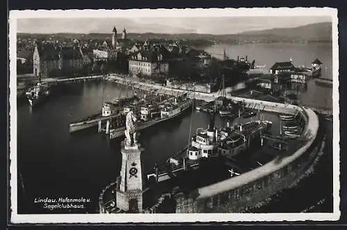 AK Lindau / Bodensee, Hafenmole u. Segelclubhaus