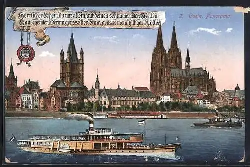 AK Köln, Rheindampfer am Kölner Dom