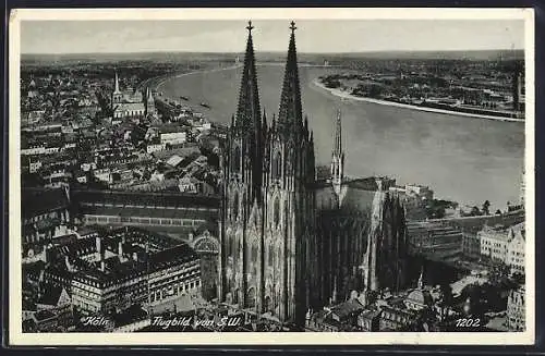 AK Köln, Flugbild des Kölner Dom von Südwesten