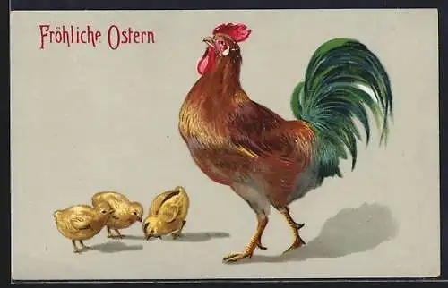 AK Huhn und drei Küken, Ostergruss