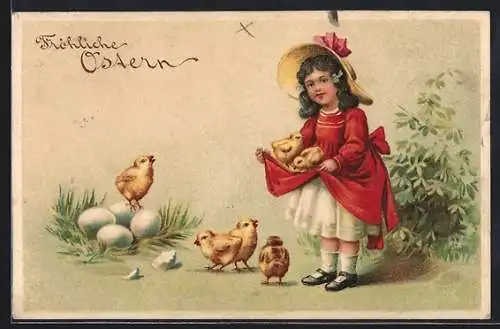AK Mädchen mit Osterküken